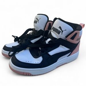 Puma women’s High-Top Sneakers in White, Black & Pink